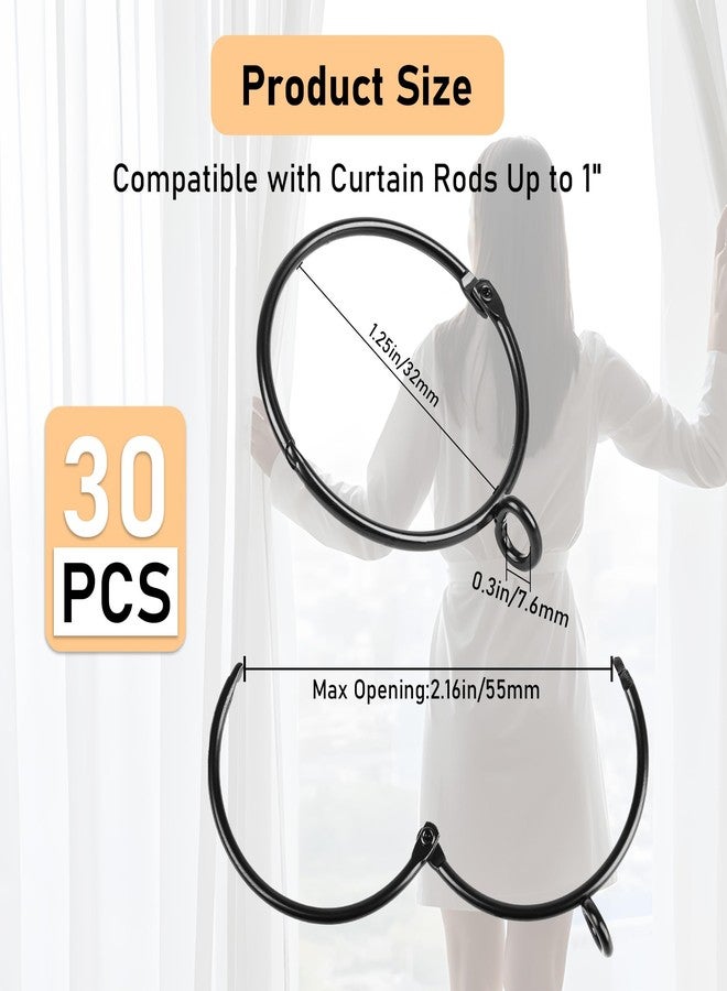 Mozano 30-Pack Curtain Rings with Eyelets, 1.25-Inch Drapery Rings, Hinge Snap-Joint Design, Compatible with Curtain Rods Up to 1 Inches (Black) - Image 2